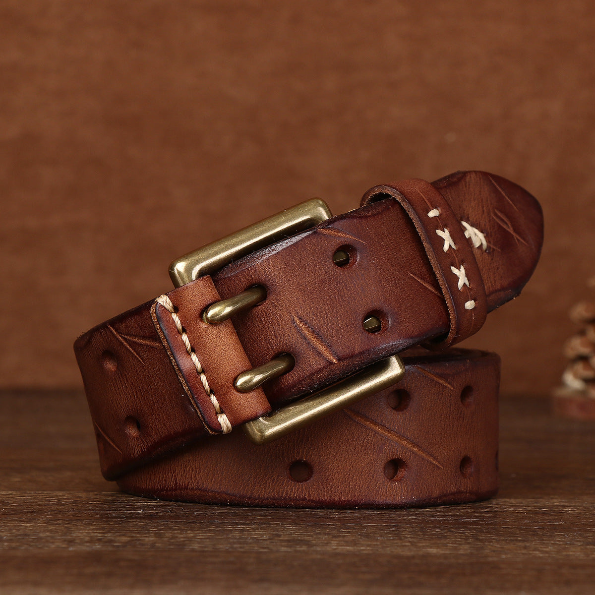GENUINE cowhide leather belt with brass buckle