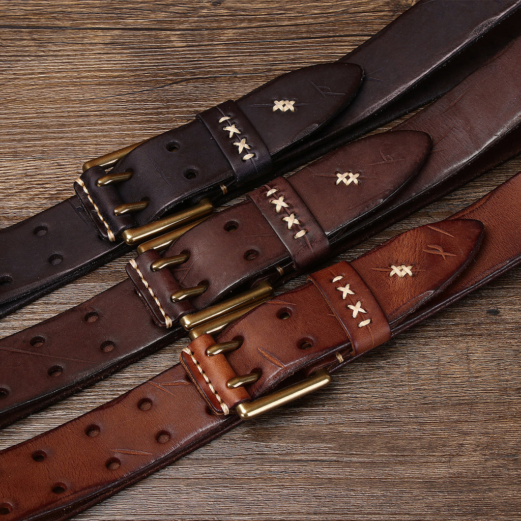 GENUINE cowhide leather belt with brass buckle