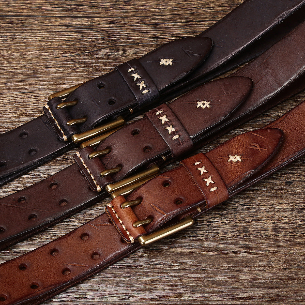 GENUINE cowhide leather belt with brass buckle